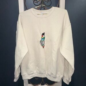 Cream Crewneck Sweater with Embroidered Design